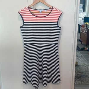 Navy and Coral Striped Draper James A-Line Dress Size Medium